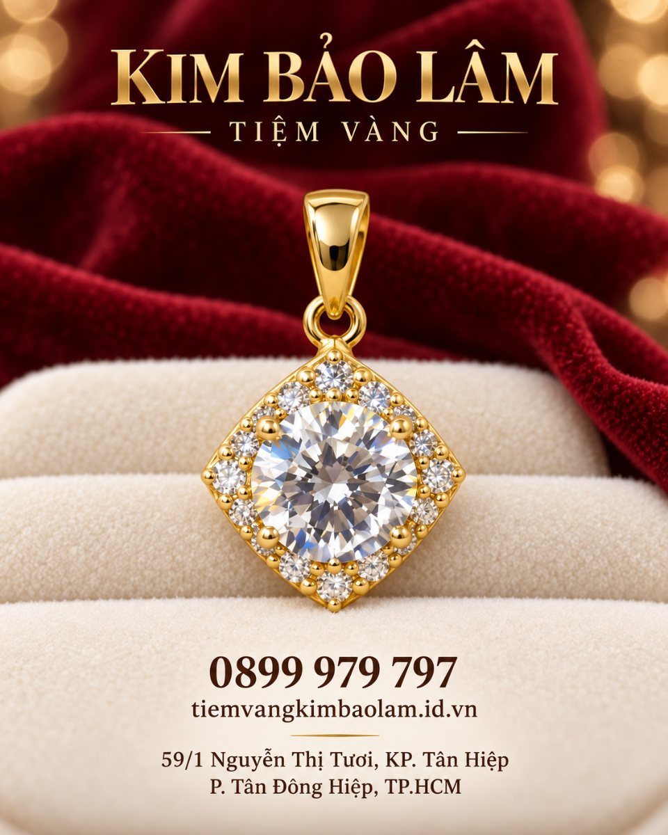 Mặt Dây Vàng Hình Thoi Điểm Sáng