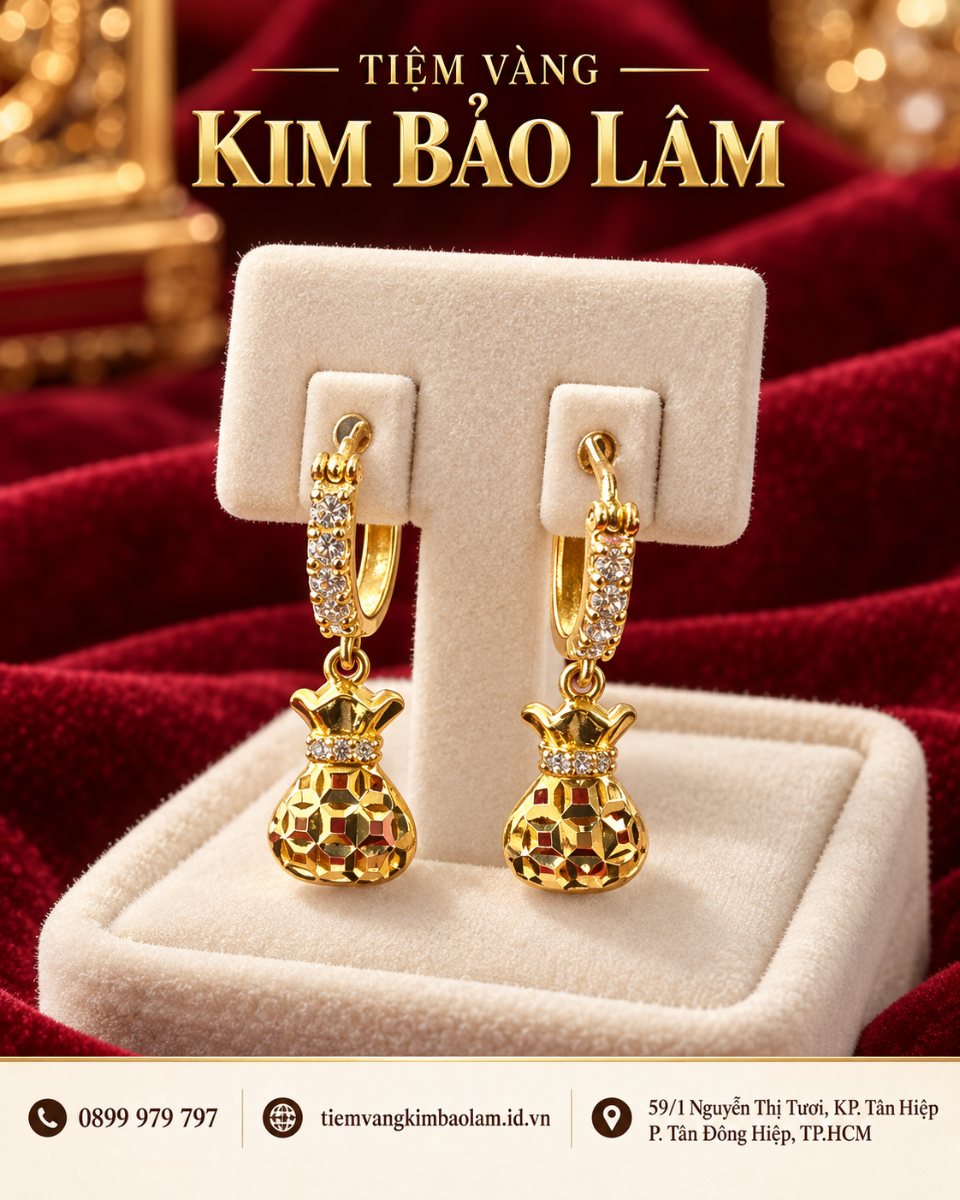 Bông Tai Khoen Đính Hạt Mặt Túi Nhỏ